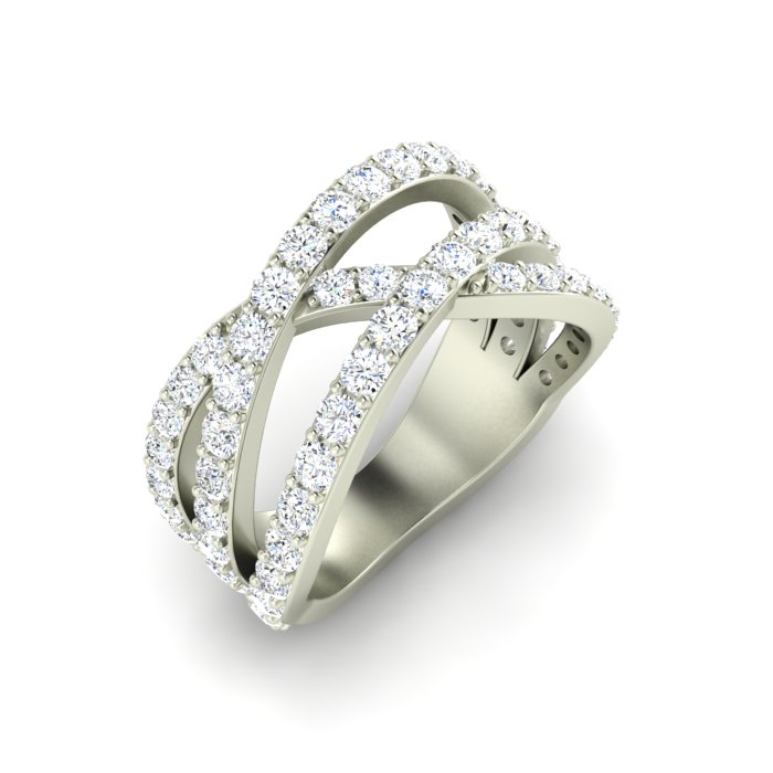 14K WHITE GOLD 3 ROW CROSSOVER RING